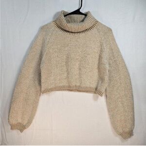 Altar'd State Womens Beige/Brown Cropped Turtleneck Sweater Med